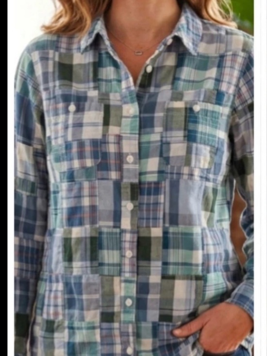 L.L. Bean Tops - L. L. Bean Madras Patchwork Plaid Button Down Shirt.  Size large.